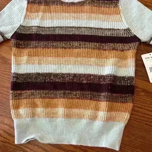 Free People NWT Best Intentions Knit Striped Short Sleeve Sweater Size XS Boho - Picture 7 of 10